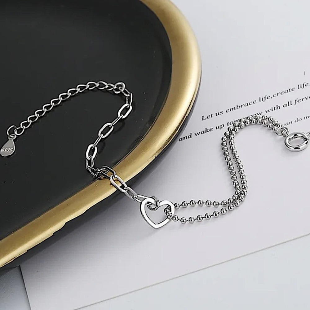 Sterling Silver Minimalist Heart Bracelet, Irregular, Geometric, Dainty,… - Picture 5 of 7
